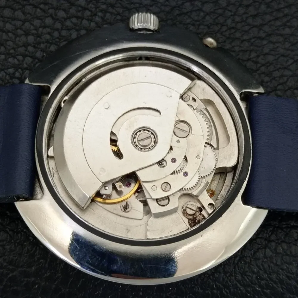 Vintage 1979 Ricoh Automatic Mens Silver Watch W/daydate & Blue accents